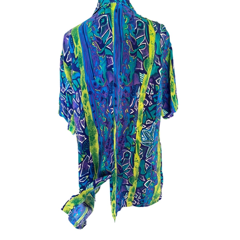 Casual Corner Vintage 90s 100% Silk Oversized Lagenlook Art to Wear Shirt M - Picture 4 of 7